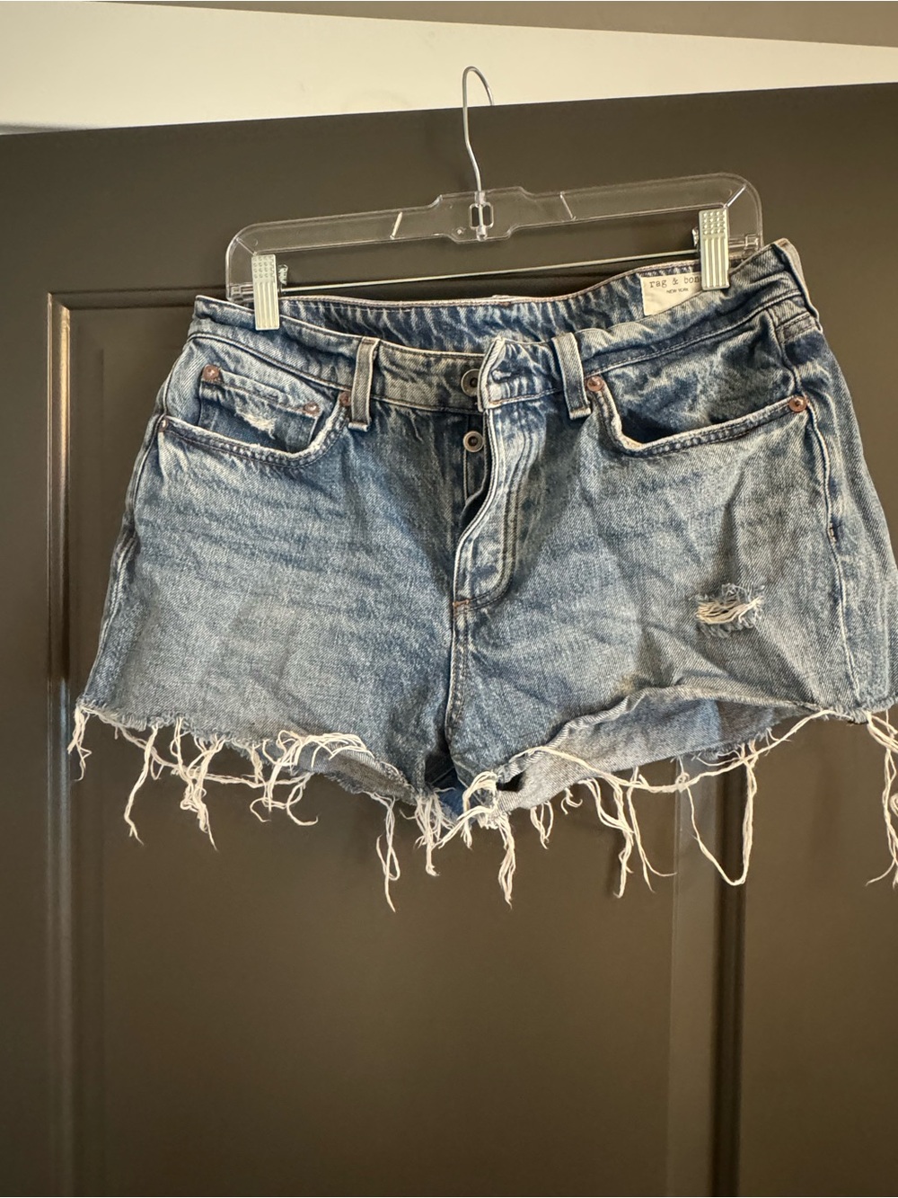 rag & bone Light Blue Distressed Denim Cutoff Shorts